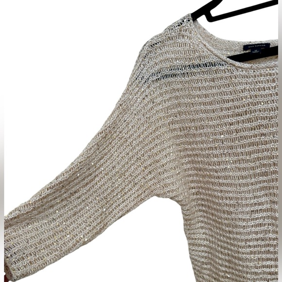 Ann Taylor Cream Sheer Knit Sweater w/ Gold Embellishments in Women’s Medium - Picture 3 of 8